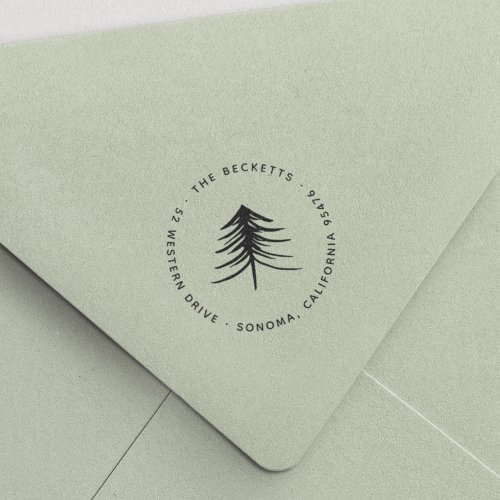 Modern Winter Pine Tree Return Address Self_inking Stamp