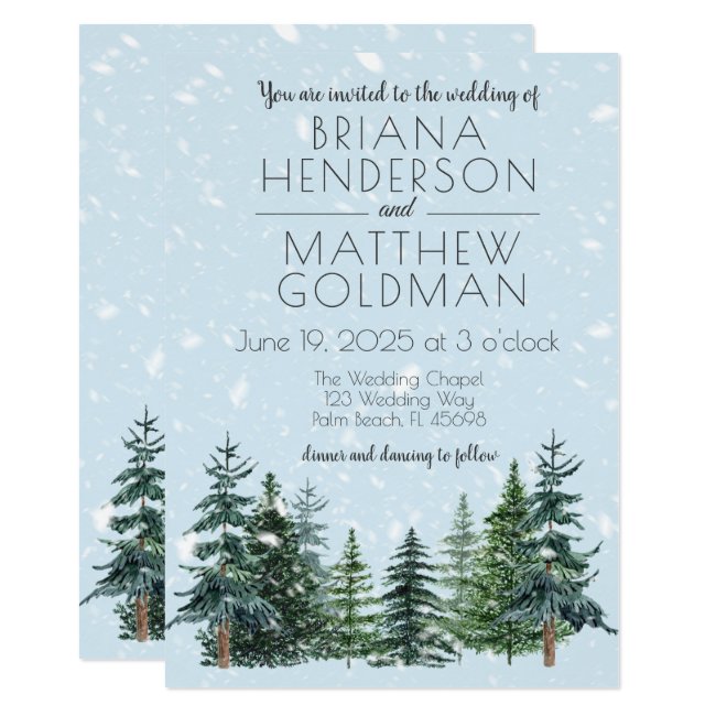 Modern Winter Pine Trees Wedding Invitation