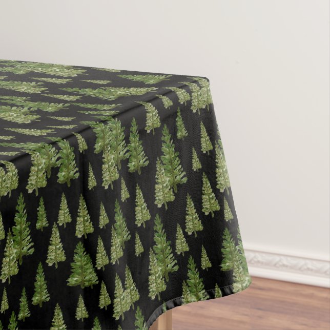 Modern Winter Pine Watercolor Theme Tablecloth (In Situ)