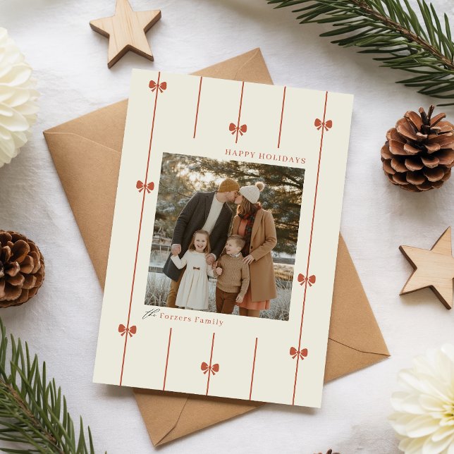 Modern Winter Red Bow Family Photo Christmas Holiday Card (Creator Uploaded)