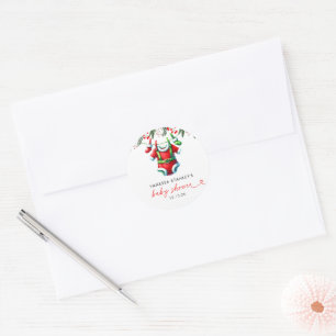 Modern Winter Red Christmas Santa Baby Shower Classic Round Sticker