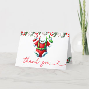 Modern Winter Red Christmas Santa Baby Shower Letterpress Thank You Card