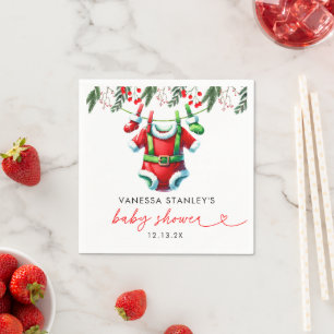 Modern Winter Red Christmas Santa Baby Shower Napkins