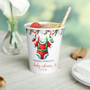Modern Winter Red Christmas Santa Baby Shower Paper Cups