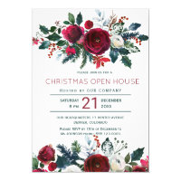 Modern winter red flowers Christmas open house Card