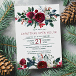 Modern winter red flowers Christmas open house Invitation<br><div class="desc">Elegant winter watercolor Christmas corporate open house invitation template featuring red burgundy and white peony roses bouquets with seasonal pine green fir branches, red berries and foliage. Fill in your information in the spots, You can choose to customize it further changing fonts and colors of lettering. ---- Please note that...</div>