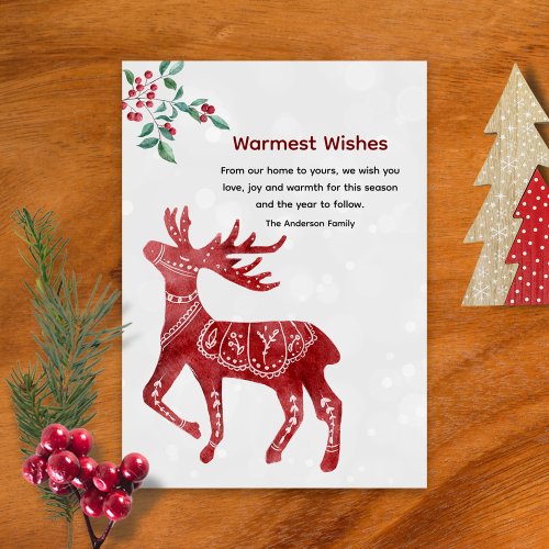 Modern Winter Red Moose Scandi Japandi Christmas Holiday Card
