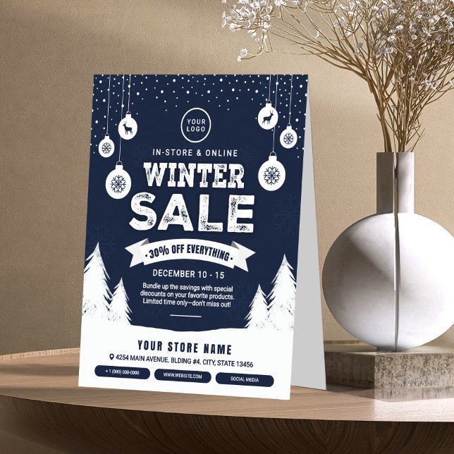Modern Winter Sale Retail Advert Blue & White  Table Tent (Creator Uploaded)