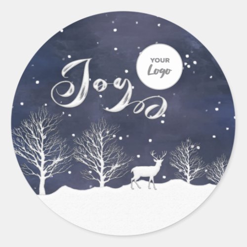 Modern Winter scene Joy corporate logo Holiday Classic Round Sticker