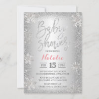 Modern Winter Silver Snowflake Baby Shower Invitation