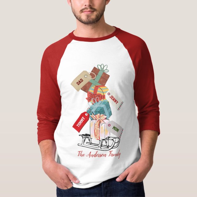 Modern Winter Sled Family Matching Christmas T-Shirt (Front)