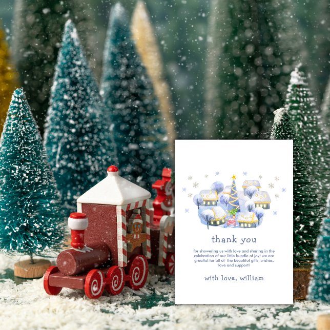 Modern Winter Snow It Take A Village Baby Shower  Thank You Card (Modern Winter Snow It Take A Village Baby Shower Thank You Card)