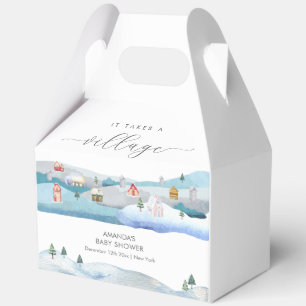 Modern Winter Snow It Takes A Village Baby Shower Favor Boxes