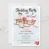 Modern winter snow sledding hot cocoa birthday invitation (Front)