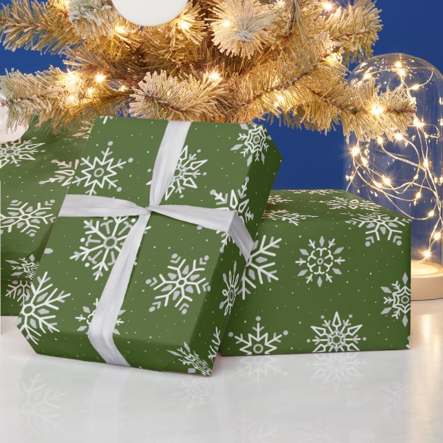 Modern Winter Snowflake Christmas Green Holiday Wrapping Paper (Holidays)