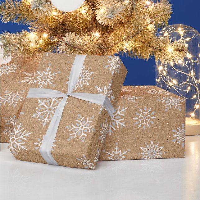 Modern Winter Snowflake Kraft Brown Holiday Wrapping Paper (Holidays)