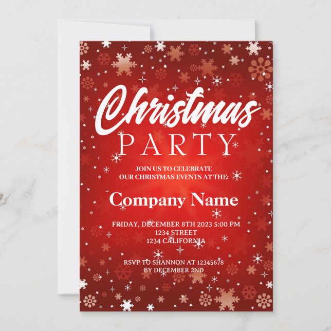 Modern winter snowflake red white Christmas party Invitation (Front)