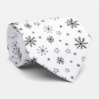 Modern Winter Snowflakes Black and White  Neck Tie