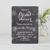 Modern winter snowflakes chalkboard bridal shower invitation (Standing Front)