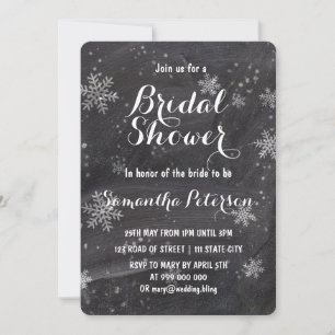 Modern winter snowflakes chalkboard bridal shower invitation