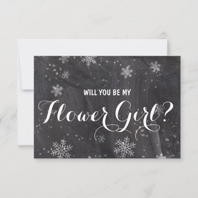 Modern winter snowflakes chalkboard Flower Girl Invitation (Front)