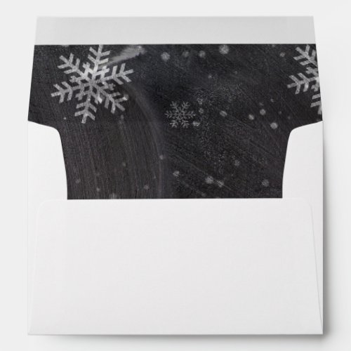 Modern winter snowflakes chalkboard wedding envelope