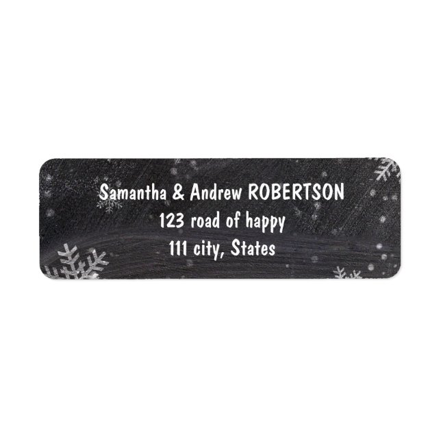 Modern winter snowflakes chalkboard wedding label (Front)