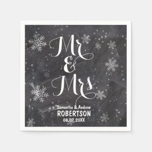 Modern winter snowflakes chalkboard wedding paper napkins