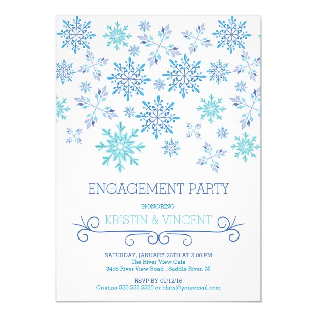 Modern Winter Snowflakes Engagement Party Invitation