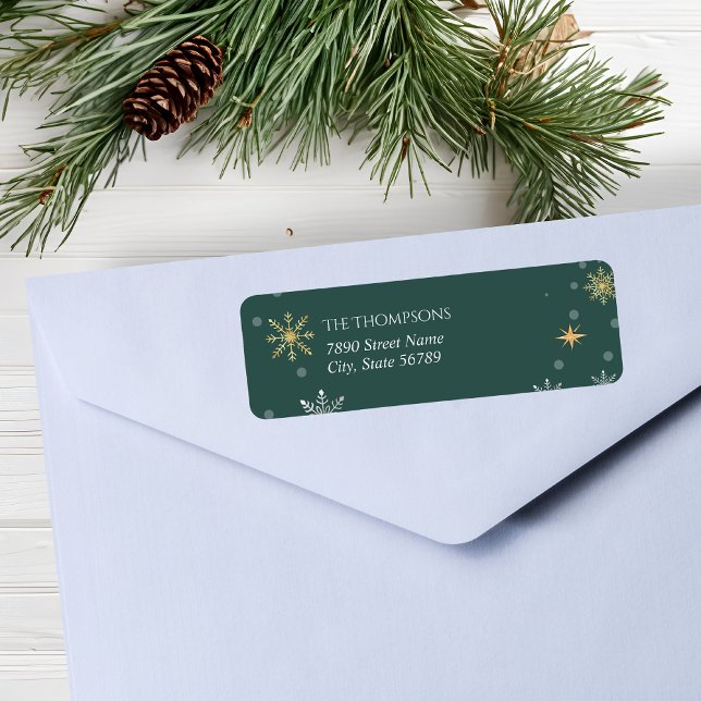 Modern Winter Snowflakes Green Holiday Label (Creator Uploaded)