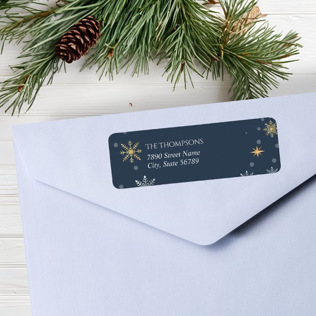Modern Winter Snowflakes Navy Blue Holiday Label (Creator Uploaded)
