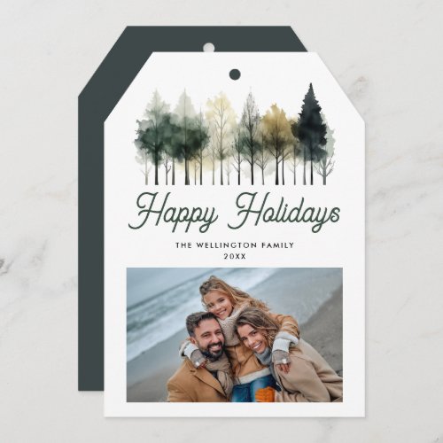 Modern Winter Trees Christmas Photo Holiday Card