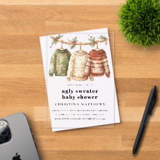 Modern Winter Ugly Sweater Baby Shower Acrylic Invitations