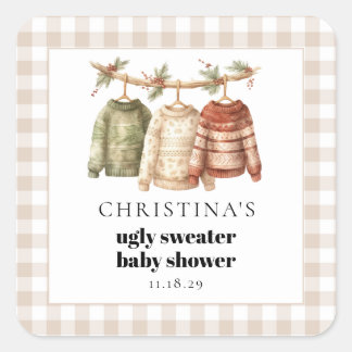 Modern Winter Ugly Sweater Baby Shower Square Sticker