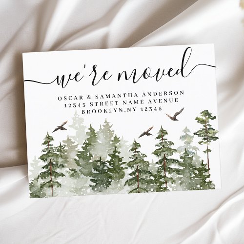 Modern Winter  Watercolor Green Forest With Snow Announcement Postcard