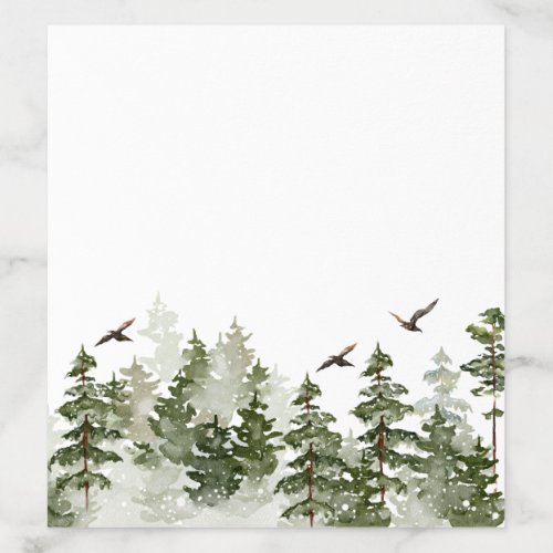 Modern Winter  Watercolor Green Forest With Snow Envelope Liner