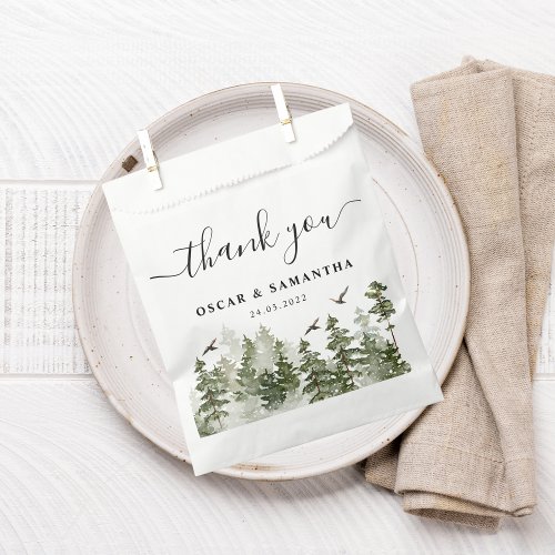 Modern Winter  Watercolor Green Forest With Snow Favor Bag