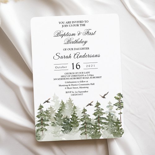 Modern Winter  Watercolor Green Forest With Snow Invitation