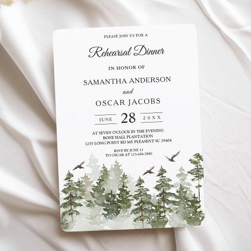 Modern Winter  Watercolor Green Forest With Snow Invitation