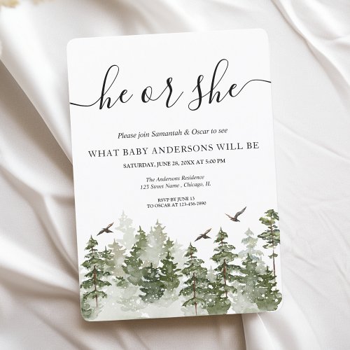 Modern Winter  Watercolor Green Forest With Snow Invitation