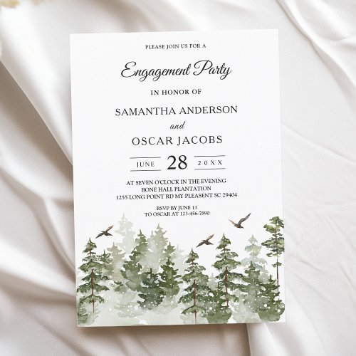 Modern Winter  Watercolor Green Forest With Snow Invitation
