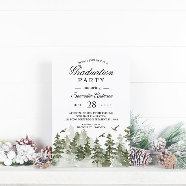 Modern Winter  Watercolor Green Forest With Snow Invitation (Creator Uploaded)