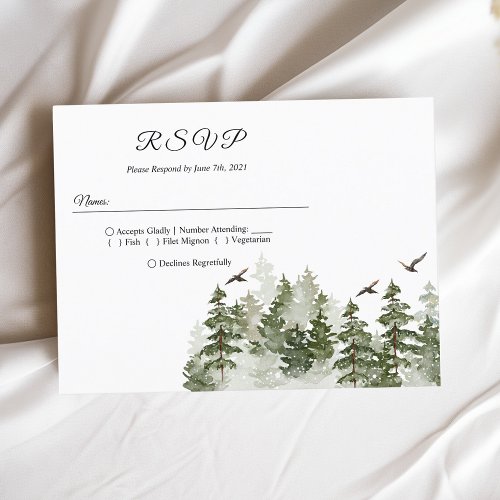 Modern Winter  Watercolor Green Forest With Snow Invitation Postcard