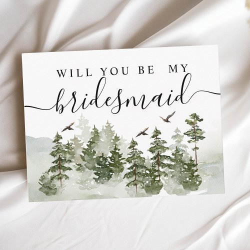 Modern Winter  Watercolor Green Forest With Snow Invitation Postcard