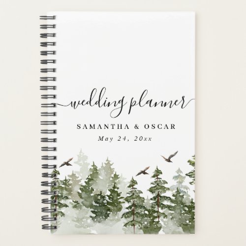 Modern Winter  Watercolor Green Forest With Snow Planner