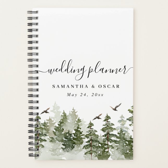 Modern Winter  Watercolor Green Forest With Snow Planner (Front)