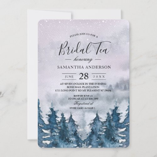 Modern Winter Watercolour Forest Blue Invitation