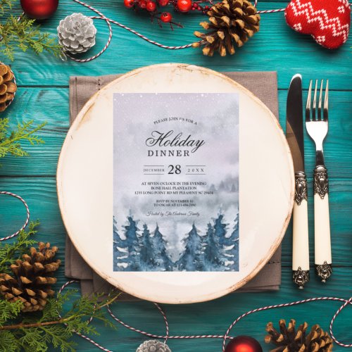 Modern Winter Watercolour Forest Blue Invitation