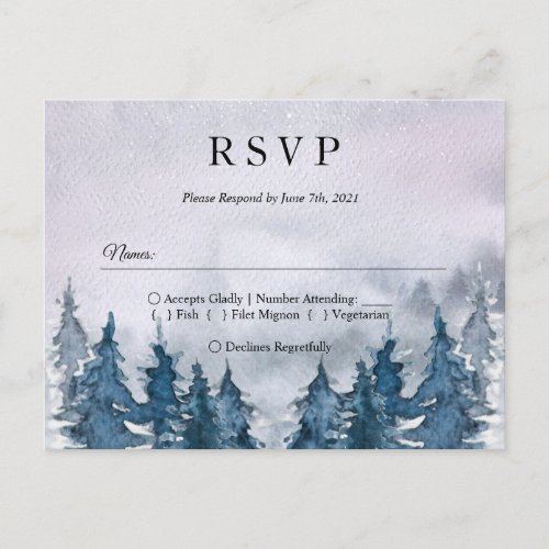 Modern Winter Watercolour Forest Blue Invitation P