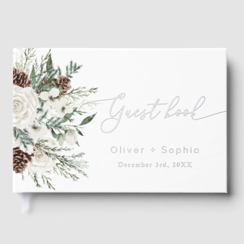 Modern winter wedding foil guest book 